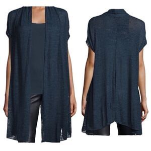 Donna Karan Open Front Sleeveless Semi-Sheer Draped Cozy Long Cardigan M